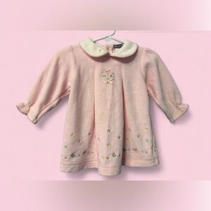 Carter’s Vintage Baby Girl Pink Velour Dress Floral Peter Pan Collar Size 9mo